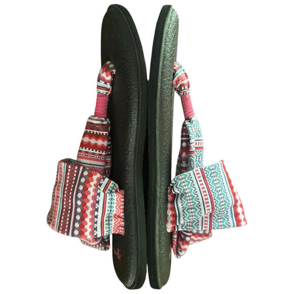 Sanuk Yoga Mat Sling Womens 8 Burst Print Knit Fabric Thong Sandal Red - Picture 8 of 16